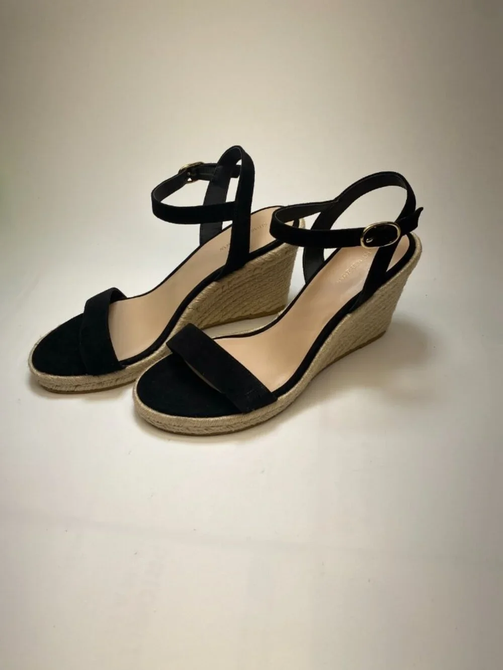 Stuart Weitzman Women's Teddi Black Suede Espadrille Wedge Heel Sandals Sz 10.5